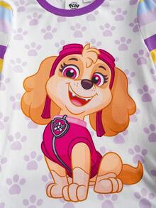 SHEIN | PAW Patrol 女童卡通可爱狗狗印花修身睡衣套装，包含上衣和裤子，秋冬款 - 紫色 - 查看 7