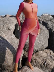Swim Shayni 26SS Summer Vacation Beach Resort Middle East Conservative Long Sleeve & Long Pants Burkini 3 Pieces Set, Flame/Sunset Ombre,Women Spring Break Beach Outfits: Moderate Conservative Middle Eastern Style Ombre Multi-Color 3 PiecesSwimsuit Set For Summer Beach Vacation,Elegant Women's Beach Swimsuit,Vacation Outfits Women,Holiday, Swimsuit With Sleeves Long Tight Dress High Stretch Dress Mesh Dress For Women See Through Dress Swimsuit Modest Hijab Swimsuit Mesh Two Piece Set Sunset Colors Outfit Mesh Outfit Women Modest Swimsuit Full Coverage Swimwear - Multicolor - View 4