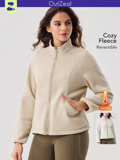 OutZeal Winer Clothes For Women Outdoor Jacket Hiking Camping Thermal Reversible Fleece Stand Collar Zip Up Outdoor Tops