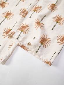 SHEIN 2pcs Girls Coconut Tree Print Bow Backless Camisole And Wide Leg Pants Set - Apricot - View 11