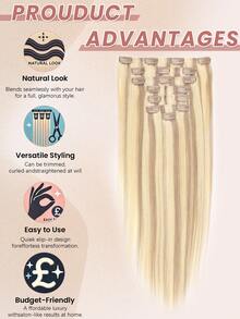 7pcs Seamless Clip In Human Hair Extensions, Beige Blonde Mix Medium Blonde With Platinum Blonde Hair Extensions Clip In Human Hair Invisible PU Skin Weft Natural Remy Human Hair Extensions - SP18/22/60 - View 6
