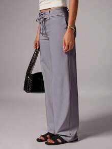Avenya Pantalones anchos y sueltos de estilo casual para mujer con diseño de cordones y callos de maíz, para uso diario - Gris Claro - Ver 4