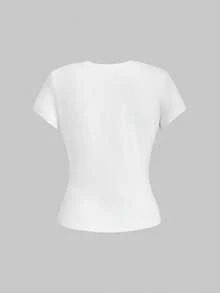 ROMWE Avant Women's Y2K Baddie Sexy Ripped Hollow Out All-Match Crew Neck Short Sleeve T-Shirt - White - View 2