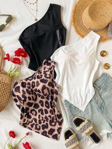 少女不对称下摆单肩背心，夏季 - 彩色 - 查看 1