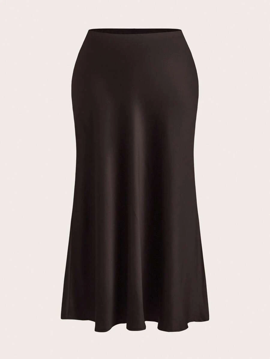 Firerie Plus Size Elegant Dark Brown Maxi Skirt For Casual Outings, Afternoon Tea, Gatherings, Dates, Evening And Autumn Fall - Coffee Brown - View 1