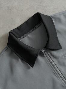 Manfinity Homme Men's Casual Versatile Collar Zip Front Long Sleeve Jacket For Daily Wear - Dark Grey - View 4