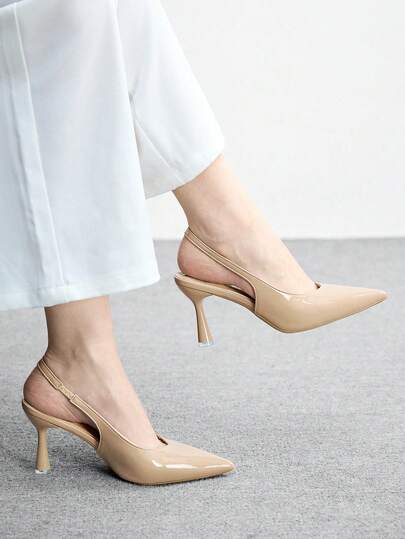 CUCCOO BIZCHIC Women's Pointed Toe High Heel Mule Shoes, Apricot Color, Slip-On Design, Minimalist Style, Suitable For Commuting And Daily Wear, Spring/Autumn