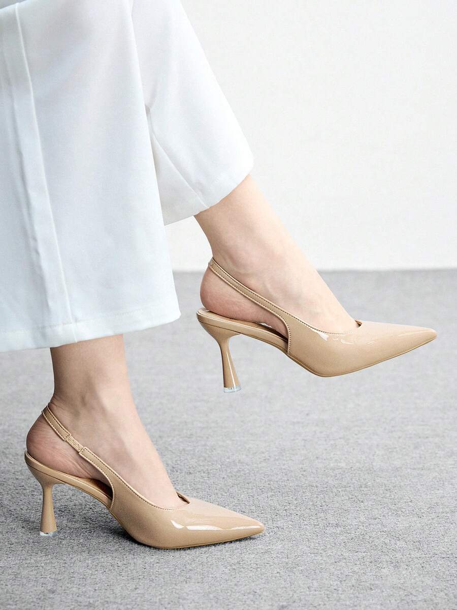 CUCCOO BIZCHIC Women's Pointed Toe High Heel Mule Shoes, Apricot Color, Slip-On Design, Minimalist Style, Suitable For Commuting And Daily Wear, Spring/Autumn - Apricot - View 1