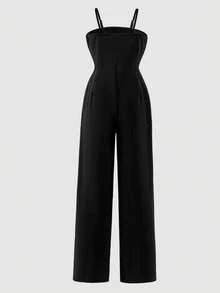Eleganter ärmellose Jumpsuit mit Perlenbesatz für Tween Mädchen, Sommer - Schwarz - Übersicht 2