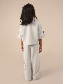 Conjunto de dos piezas de edición limitada SUMWON con estampado gráfico, camiseta de manga corta y pantalón de pierna ancha para uso casual, vacaciones - Gris - Ver 2