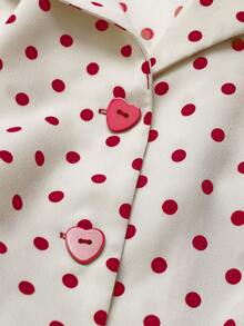 Sweetra Plus Size Polka Dot Patchwork Solid Color Mini Dress, Spring/Summer - Red - View 4