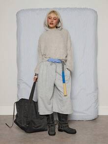 COUREZ Overhead Boxy Hoodie In Fury Knit /Y2K Spring Clothes For Women Cute Cozy Going Out Outfits Back To School Grey Fuzzy Hoodie Date Night Valentines Day