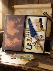 Gift Set With Dip Pen, Wax Seal Stamp & Ink | Feather & Mechanical Gear Calligraphy Pen Set For Journaling, Wedding, Christmas, Letter Writing & Beginner Calligraphy Supplies - Multicolor - View 6