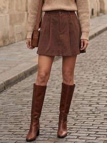 SHEIN LUNE New Vintage A-Line Skirt, Flattering For Women, Summer - Brown - View 4