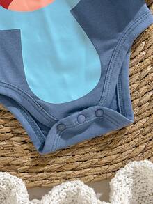 Loomiva 新生儿男女宝宝卡通怪兽图案针织柔软圆领长袖连体衣和帽子两件套 - 彩色 - 查看 7