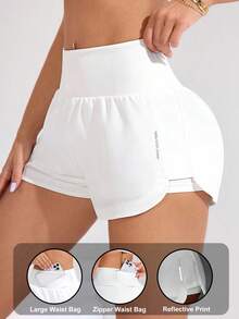 Rhythm Era Plus Size Women Basic Yoga Shorts, 2 In 1 Design, Suitable For Gym, Outdoor Activities - White - View 7