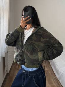 StreetHx Women's Fashion Casual Street Style Zip-Up Hooded Jacket With Pockets, Camouflage Denim - Multicolor - View 4