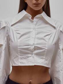 MUSERA Blusa con cuello y mangas de pétalos cortos, linda para salir y usar a diario en y verano - Blanco - Ver 6