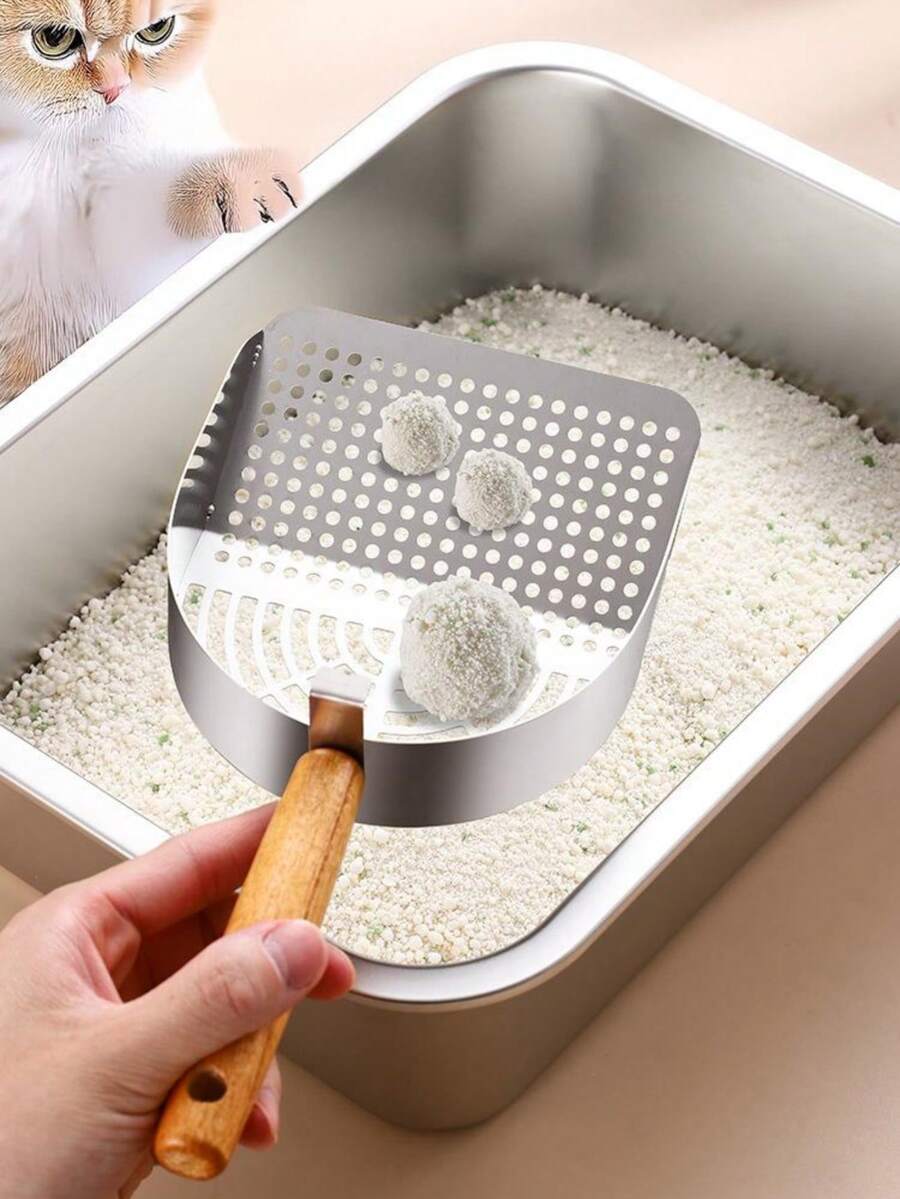 1个不锈钢猫砂铲，专为结团型猫砂盆设计，大号矿物砂铲，猫用便便铲 - 彩色 - 查看 1