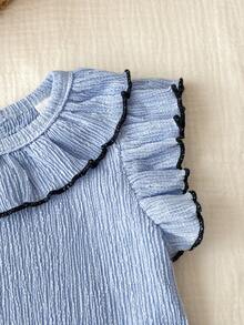 2pcs Baby Girls' Simple Elegant Solid Blue Short Sleeve Top And Pants Casual Comfortable Pajama Set Linen Sets For Toddler Girl Blue Two Piece Set Baby Light Blue Matching Set Toddler Girl Baby Girl Clothes Blue Blue Toddler Outfit - Baby Blue - View 6