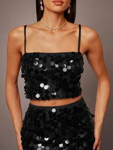 Silquee 两件套性感红色吊带紧身连衣裙 - 黑色 - 查看 4