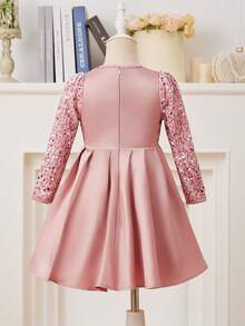 Glamorique Kids Đầm công chúa thanh lịch cho bé gái, phối lưới đính sequin và nơ. - Hồng - Xem 2