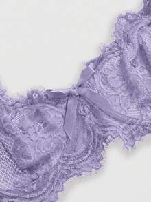 ROMWE Goth 女士蕾丝花卉睫毛钢圈三角杯文胸，情人节礼物 - 紫色 - 查看 3