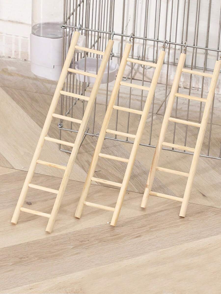 1PC Wooden Ladder Design Bird Toy - Interactive Climbing & Chew Toy For Small Birds (Parakeet/Finch) - Yellow - View 1