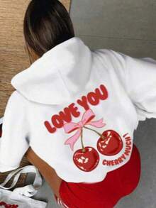 Sudadera con estampado de LOVE YOU Y CEREZA - Blanco - Ver 2
