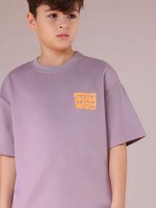 SUMWON Boys Summer Two Piece Crew Neck T-Shirt And Shorts Co-Ord Set With Tropical Palm Tree Print Casual Vacation - Purple - View 5