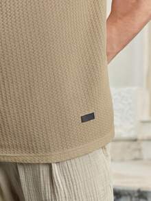 HIMLAND Men Casual Solid Waffle Knit Tee For Summer - Khaki - View 5
