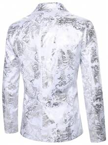 Manfinity Mode 男士时尚提花翻领长袖西装外套，适合日常穿着和派对场合 - 白色 - 查看 2