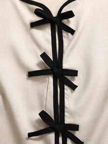 Teen Girl Bow Decor Sleeveless Shirt And Wide Leg Pants Casual Outfit