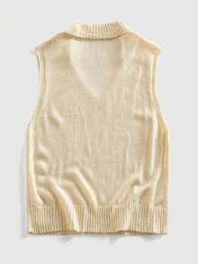 ROMWE MEN Street Life Men's V-Neck Minimalist Premium Knit Sweater Vest - Beige - View 10