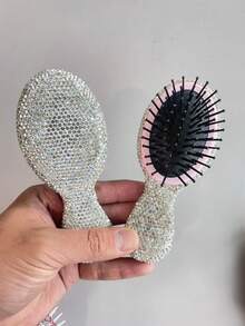 1件装女士便携式按摩发梳，镶钻气囊梳，干湿两用按摩气垫发刷造型工具 - 白色水鑽 - 查看 6