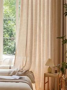 1 pieza Cortina de gasa de lino moderno - Estilo de lino japonés, diseño de bolsillo para varilla, adecuado para sala de estar y dormitorio - Cortina traslúcida y con filtro de luz, cortina de sala de estar, cortina de dormitorio (peso de tela 160g) - Beis - Ver 11