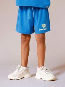SUMWON Oversized T-Shirt und Shorts Set mit Champ Muster Design für lässigen Alltags-Tragekomfort im Sommer - Blau - Übersicht 4