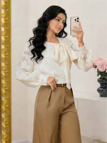 Modelyn Fashionable New Jacquard Romantic Casual Women Apricot Blouse - Apricot - View 4