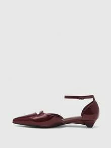 CUCCOO BIZCHIC Zapatos de tacón bajo de punta fina negros, sencillos y elegantes, versátiles, con tira trasera. Nuevos zapatos planos de bajo empeine para ir al trabajo, con correa en el talón, adecuados para la oficina en primavera/otoño - Espejo burdeos 225B - Ver 9