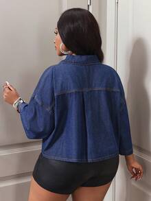 Slaydiva New Versatile Short Sleeve Denim Crop Top - Blue - View 2