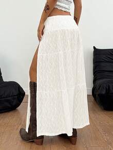 Coolane 女士春夏度假沙滩音乐会音乐节侧开衩下摆西式白色半身裙 - 白色 - 查看 2