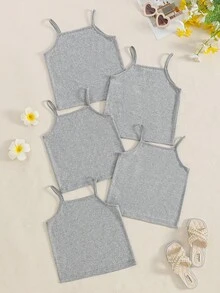 Sparklyn 5件/套 女童简约纯色柔软舒适吊带背心 - 灰色 - 查看 2