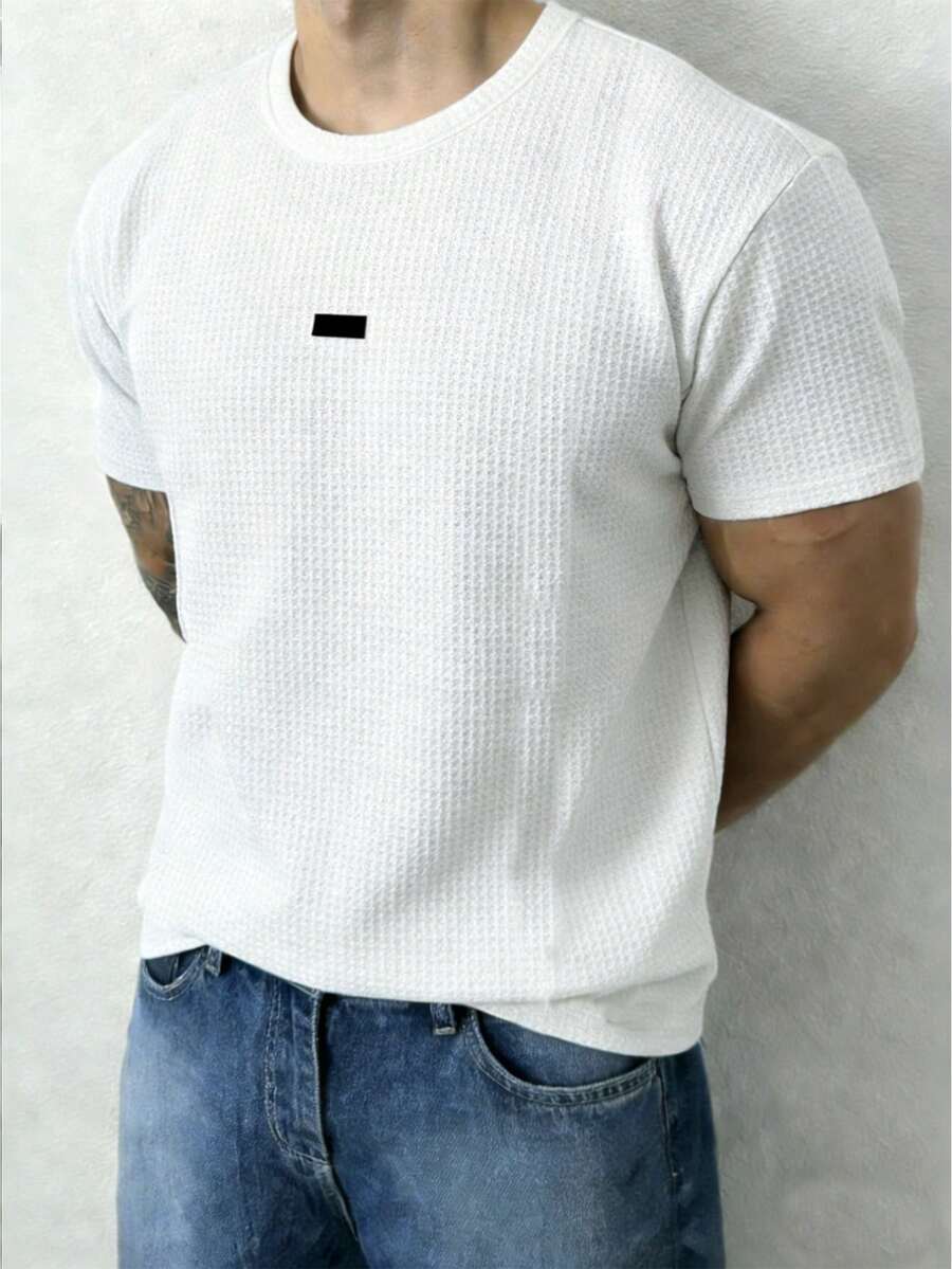 ESTAVOR Camiseta casual para hombres, corte holgado, uso casual diario, tela de punto con textura - Blanco - Ver 1