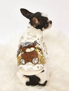 PETSIN 1件印花三只泰迪熊法兰绒卫衣，厚实保暖，适合宠物秋冬季穿着