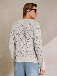 Manfinity CityGents Light Grey Men's Regular Length Partywear Sweater Featuring See-Through Diamond Pattern And Rib-Knit Wrist-Length Sleeves - Light Grey - View 3