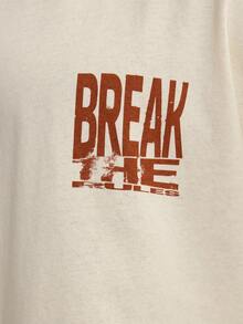 Musero Crew Neck Short Sleeve Graphic Print Drop Shoulder "BREAK THE RULES" Tshirt SPRING SUMMER - Apricot - View 6