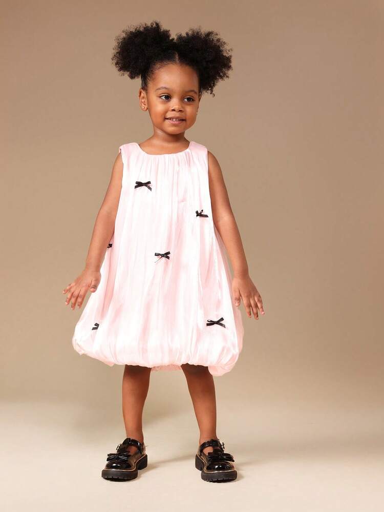 Sleeveless Striped Bubble Hem Dress With Bows