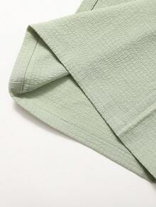 Girlism Setelan Camisole dan Celana Pendek Minimalis untuk Liburan Musim Panas, Warna Polos, Bertekstur, dengan Detail Ruffle di Bagian Bawah, untuk Anak Perempuan Remaja. - Biru - View 7
