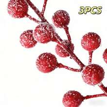1/3 cành quả mọng đỏ mùa đông có hiệu ứng tuyết - Thích hợp cho vòng hoa Giáng sinh, trang trí bánh kem và trang trí tiệc tại nhà. - Đỏ - Xem 9