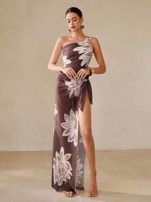 Swim Oasis Maillot de bain une pièce moulant, fendu et sexy avec imprimé, pour vacances à la plage. Modèle d'été pour femmes